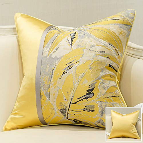 Avigers Square Cushion Covers High Precision Jacquard Modern Yellow Feathers Throw Pillow Case Shell for Couch Sofa Home Decoration 18 X 18 Inches 